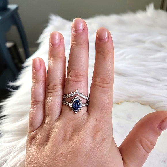 NWT Ryze Denim Blue Cubic Zirconia .925 Sterling Silver Double Ring - Size 9 - Picture 8 of 10